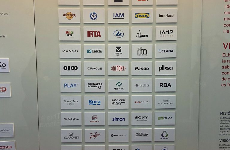 wall of All of the design schools partners including IKEA,Hard rock cafe, and sony
