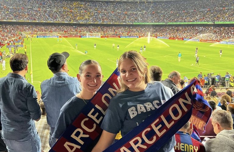 Students enjoying a football game in barcelona