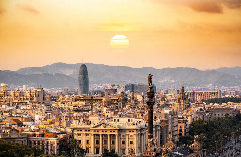 Beautiful view of the city of barcelona during golden hour
